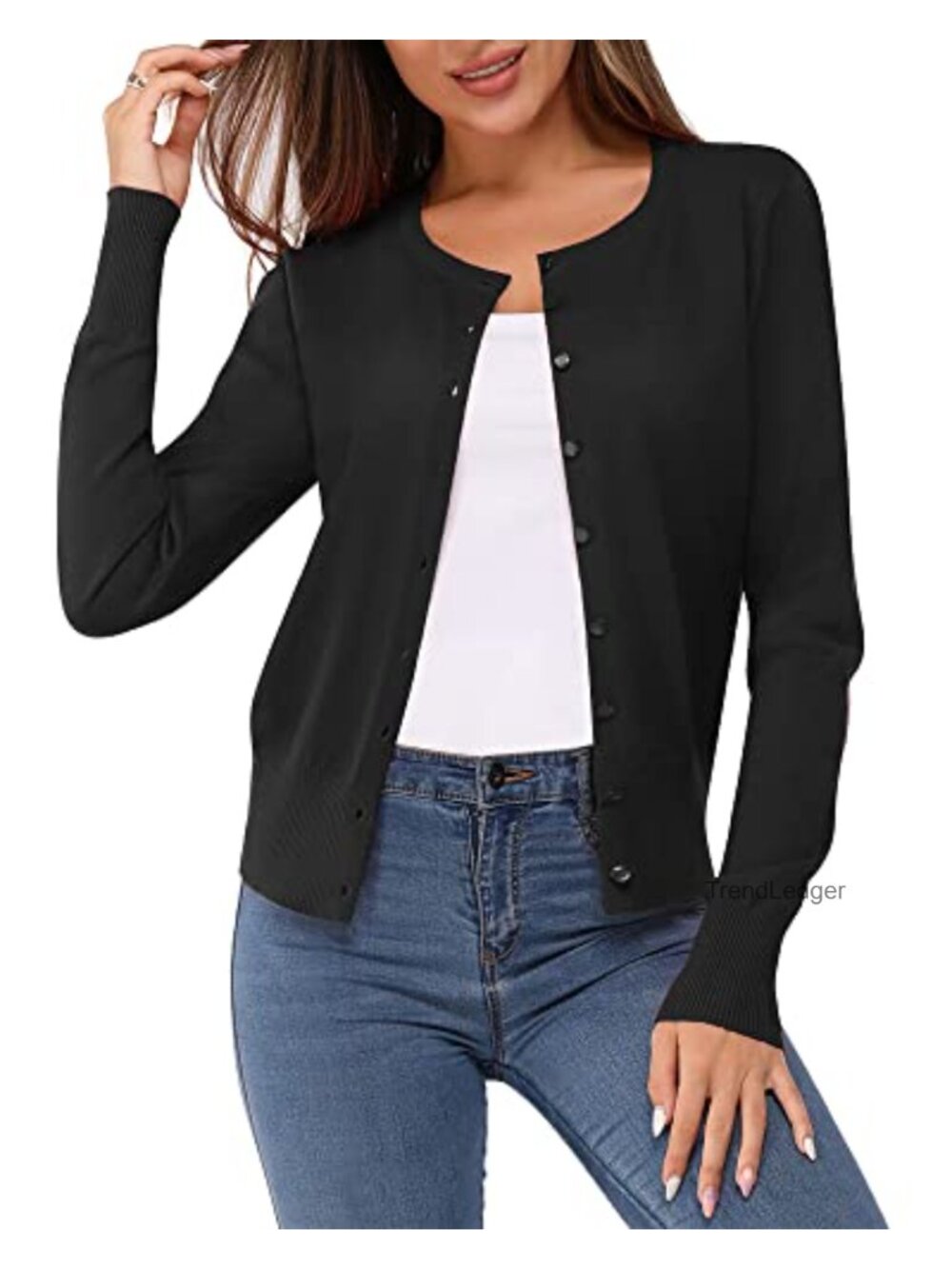 Women's Lightweight Button Down Cardigan Long Sleeve Crew Neck Knit Sweater Top